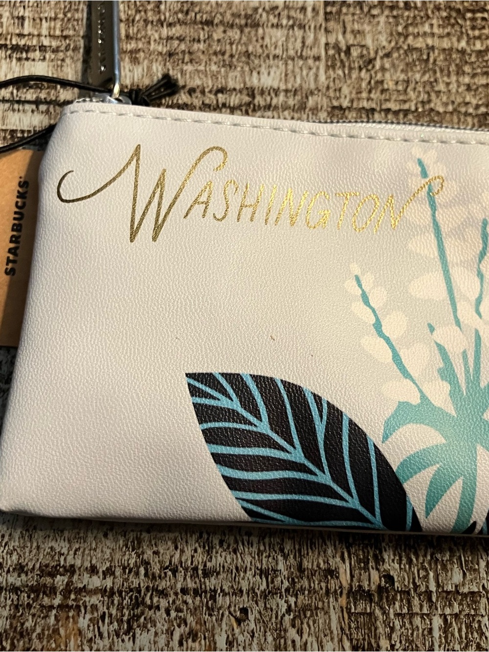 Starbucks White, Teal & Black Floral Zip Cosmetic Pouch